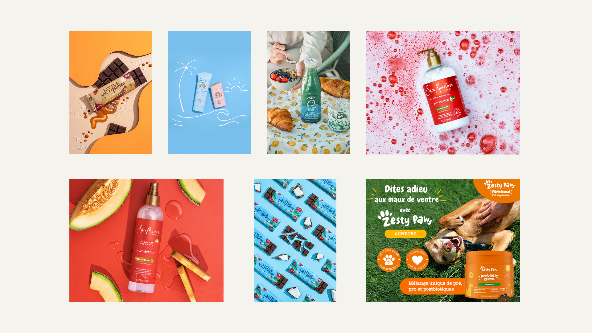 Production across recognizable consumer brands, Shea Moisture, Innocent, Anessa, Little Victories, Zesty Paws, briefed and shipped at volume with a global creator network.